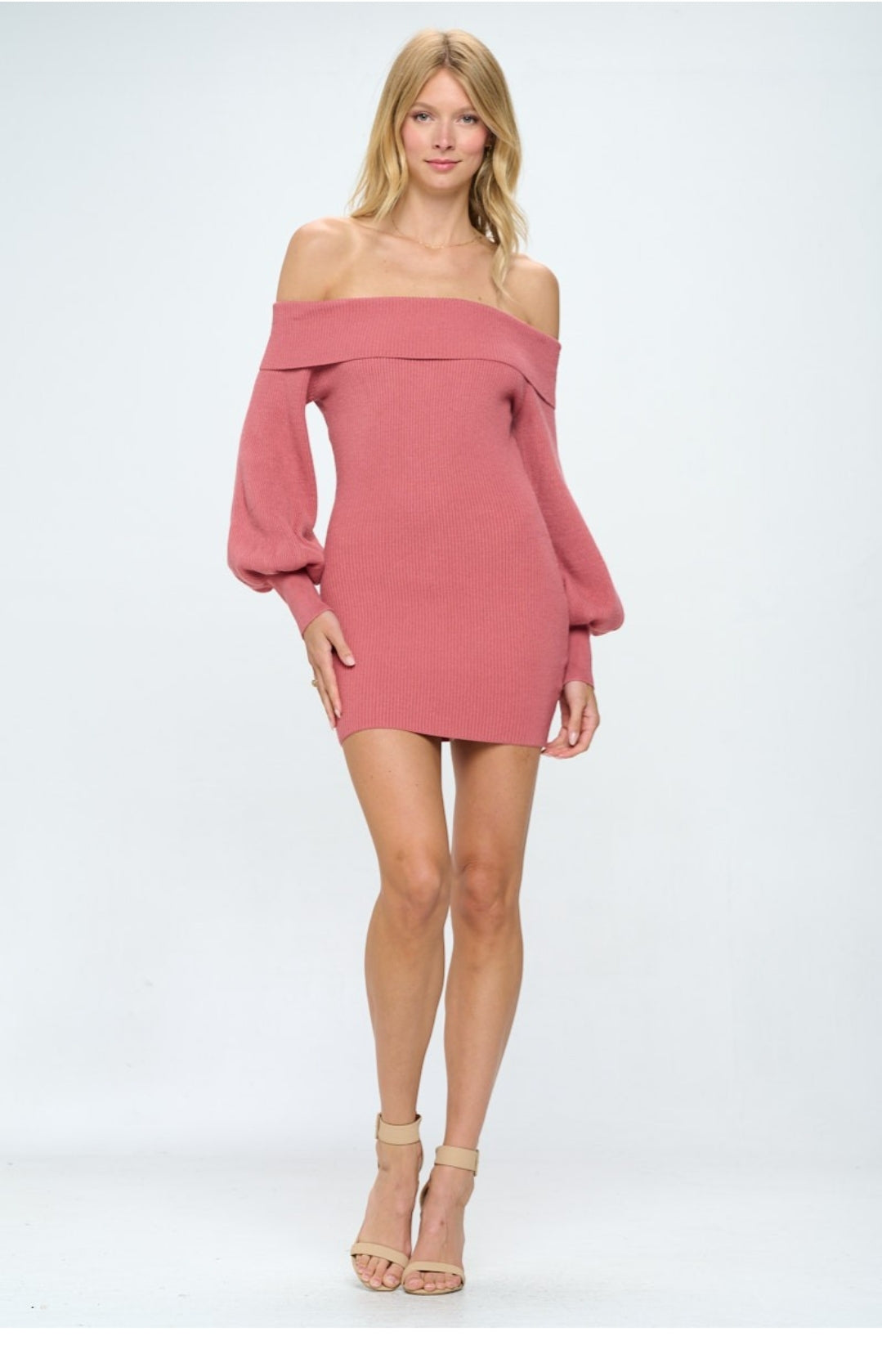 Off shoulder sweater bodycon dress